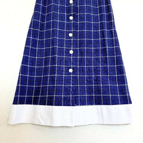 Vintage Handmade Preppy Nautical Wool Navy Blue Plaid Maxi Skirt Size S - Picture 5 of 13